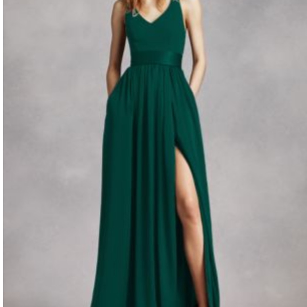 Vera Wang Forest Green halter V-neck Dress